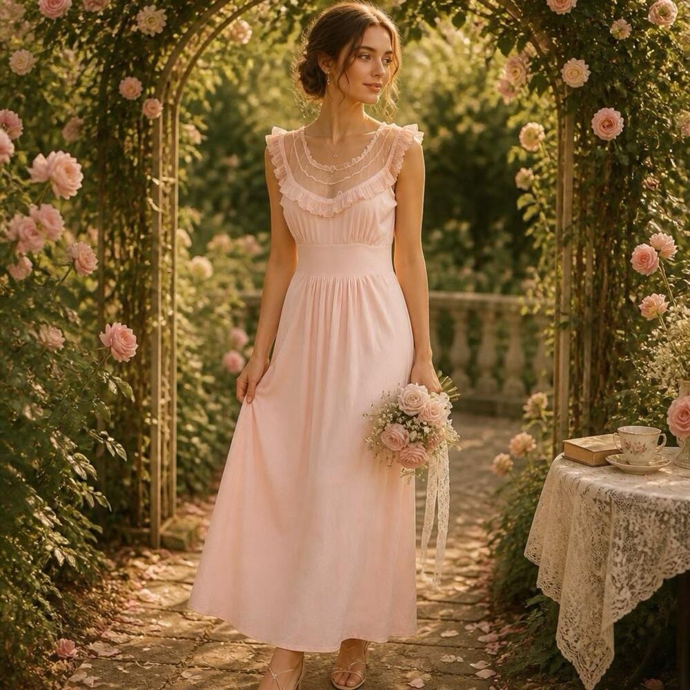 Vintage Pink Nightgown PEIGNOIR Robe SlipDress SHEER BABYDOLL Fairy Core XS/S
